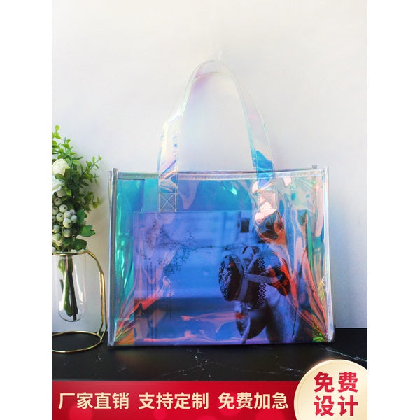 【Professional Customization】Laser Bag Transparent Jelly Bag Pvc Handbag Net Red Ins Gift Bag Plastic Bag High-end Packaging Bag Printable Logo Manufacturers Customized Various Sizes and Styles(minimum 50pcs)