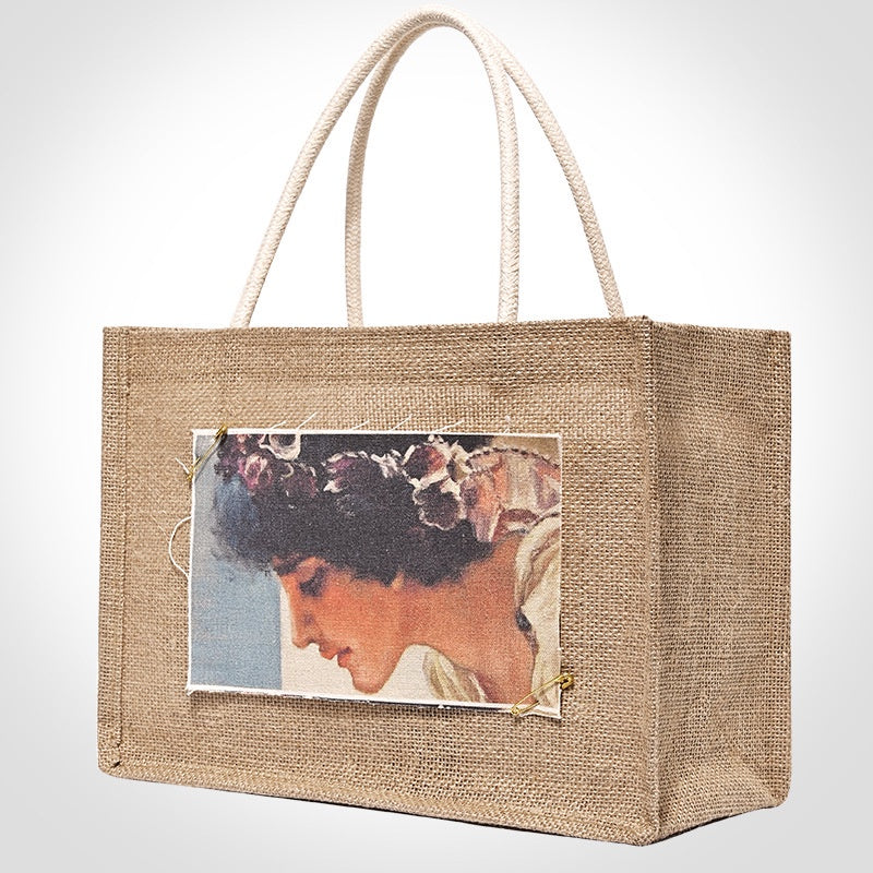 【Professional Customization】Customized Logo Gunny Bag Artistic Quality Jute Bag Portable Bag Shopping Bag No Print Same Gunny BagPrintable Logo Manufacturers Customized Various Sizes and Styles(minimum 50pcs)