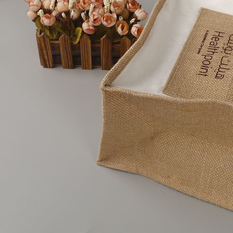 【Professional Customization】Hemp Bag Customized Production Flax Bag Printing Hand-held Plastic Coated Hemp Shopping Bag Jute BagPrintable Logo Manufacturers Customized Various Sizes and Styles(minimum 50pcs)