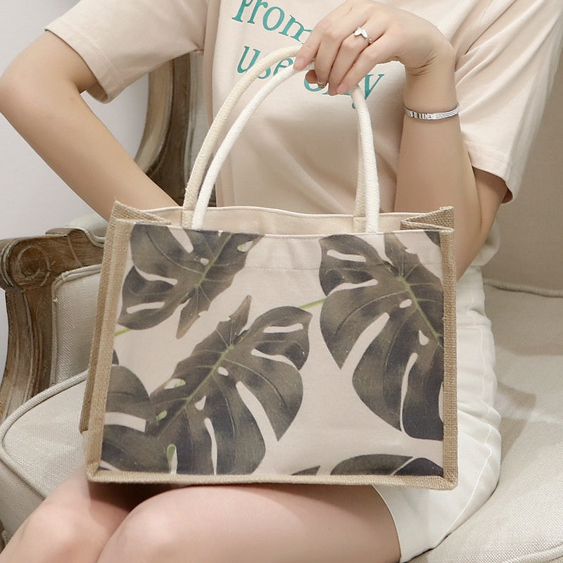 【Professional Customization】Spot Handbags Printed Shopping Bags Food Canvas Bags Sacks Small Fresh Leaves CreativePrintable Logo Manufacturers Customized Various Sizes and Styles(minimum 50pcs)