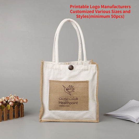 【Professional Customization】Hemp Bag Customized Production Flax Bag Printing Hand-held Plastic Coated Hemp Shopping Bag Jute BagPrintable Logo Manufacturers Customized Various Sizes and Styles(minimum 50pcs)