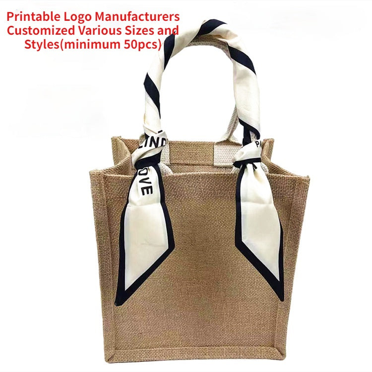 【Professional Customization】Unprinted Good Linen Bag Spot Linen Bag Custom Retro Jute Tote Bag MUJI Burn HairPrintable Logo Manufacturers Customized Various Sizes and Styles(minimum 50pcs)