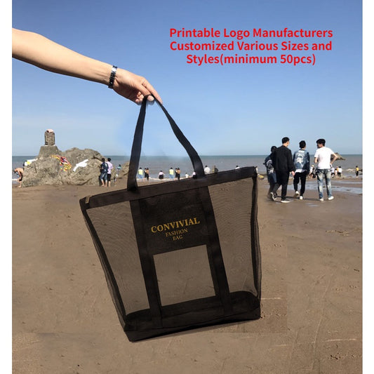 【Professional Customization】Mesh Transparent Beach Bag Shopping Bag Zipper Shoulder Bag Female Bathing Fitness By The SeaPrintable Logo Manufacturers Customized Various Sizes and Styles(minimum 50pcs)