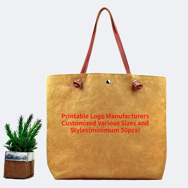 【Professional Customization】Waterproof Dupont Paper Tote Bag Friendly Leisure Shopping Bags, Washable and Tearable Kraft Paper BagPrintable Logo Manufacturers Customized Various Sizes and Styles(minimum 50pcs)