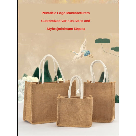 【Professional Customization】Jute Bag Linen Portable Shopping Bag Literature and Art RETRO Lunch Box Small Cloth Bag Printable Logo Manufacturers Customized Various Sizes and Styles(minimum 50pcs)