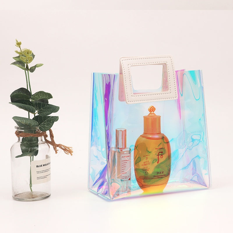 【Professional Customization】Laser Bag Transparent Handbag PVC Jelly Bag Net Red Bag Cosmetic Gift Bag Activity Bag Lunch Bag Printable Logo Manufacturers Customized Various Sizes and Styles(minimum 50pcs)