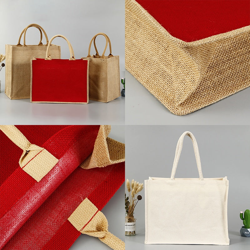 【Professional Customization】Linen Handbag Pattern Linen Environmental Protection Bag Customized Jute Shopping Bag Customized Coarse Linen Bag Printable Logo Manufacturers Customized Various Sizes and Styles(minimum 50pcs)