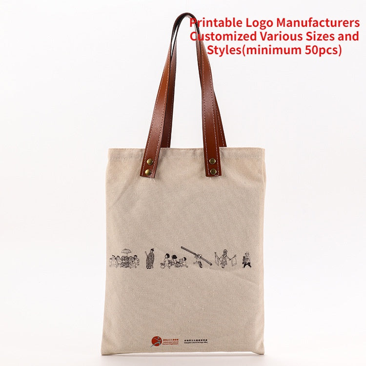 【Professional Customization】Canvas Handbag Linen Shopping Gift Packaging Willow Nail Leather Cotton Bag CustomPrintable Logo Manufacturers Customized Various Sizes and Styles(minimum 50pcs)