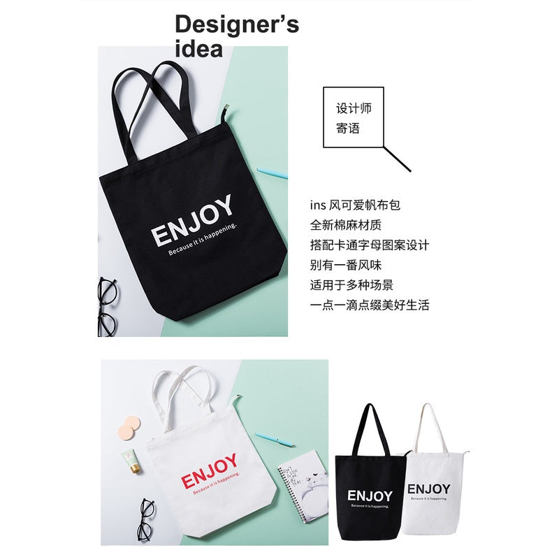 【Professional Customization】Portable Canvas Bag Cloth Bag Ins Portable Folding Grocery Shopping Bag Simple Super Large Capacity Shopping Bag Printable Logo Manufacturers Customized Various Sizes and Styles(minimum 50pcs)