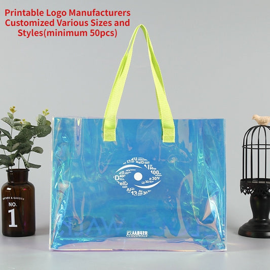 【Professional Customization】Custom PVC Waterproof Colorful Magic Shopping Bags Colorful Laser Plastic Universal Handbags Printable Logo Manufacturers Customized Various Sizes and Styles(minimum 50pcs)