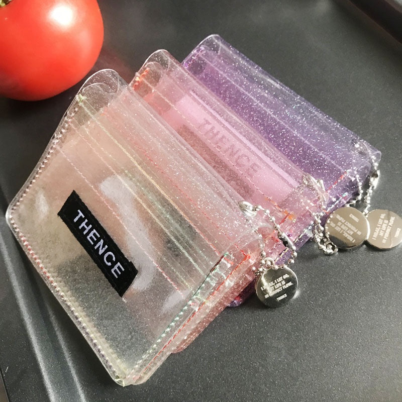 【Professional Customization】Ins Super-fire Korean Short Folding Small Wallet PVC Transparent Card Bag Female Bling Zero Wallet Can Hang Key Fob Printable Logo Manufacturers Customized Various Sizes and Styles(minimum 50pcs)