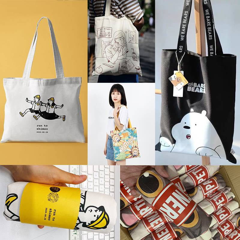 【Professional Customization】Canvas Bags Shopping Bags Environmentally Friendly Cotton Bags Printed Patterns Student Handbags Printable Logo Manufacturers Customized Various Sizes and Styles(minimum 50pcs)