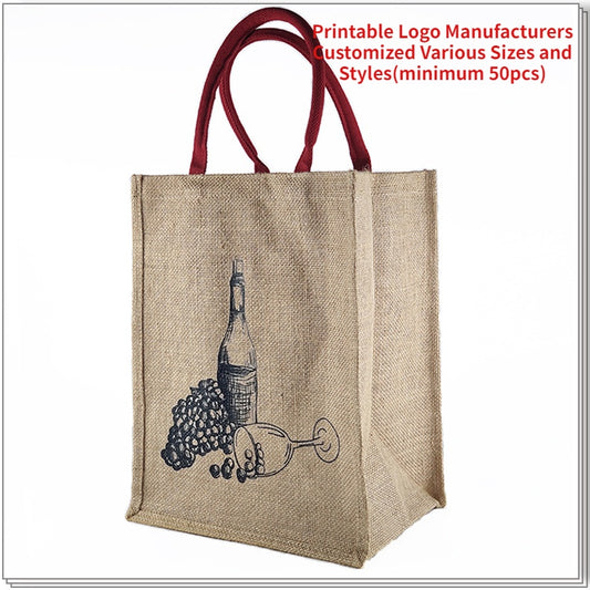 【Professional Customization】Linen Gift Bag Manufacturers Customized Separate Jute Wine Packaging Tote Bag Cotton and Linen Cloth Bag Wholesale Printable Logo Manufacturers Customized Various Sizes and Styles(minimum 50pcs)