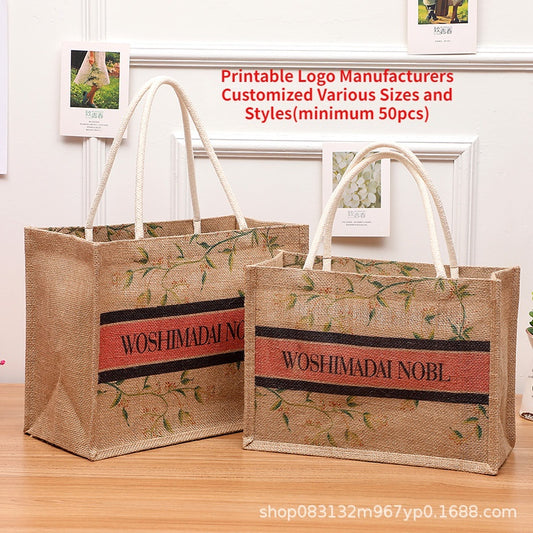 【Professional Customization】2021 Hand-held Linen Printed Film Waterproof Canvas Small Fresh Creative Custom Printed Logo Linen BagPrintable Logo Manufacturers Customized Various Sizes and Styles(minimum 50pcs)