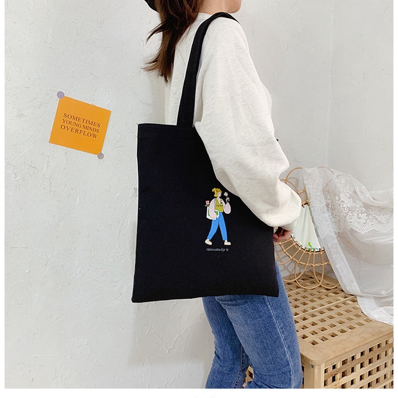 【Professional Customization】Canvas Bag Women's Korean Version Large Capacity Carry Bag Fashion Cartoon One Shoulder Shopping Bag Printable Logo Manufacturers Customized Various Sizes and Styles(minimum 50pcs)