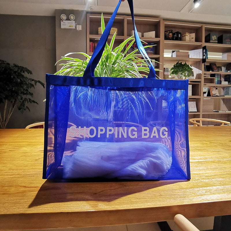 【Professional Customization】Factory Spot  Royal Blue Mesh Shopping Mall Ladies Handbag Custom LOGO Mesh BagPrintable Logo Manufacturers Customized Various Sizes and Styles(minimum 50pcs)