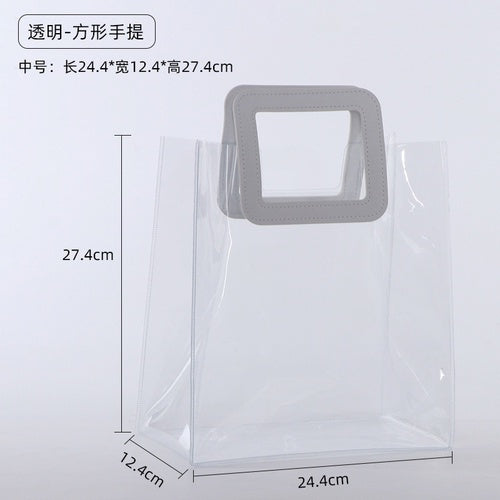 【Professional Customization】PVC New Red Pu Handbag Transparent Jelly Bag Colorful Radium Shooter Bag Gift Bag Printable Logo Manufacturers Customized Various Sizes and Styles(minimum 50pcs)