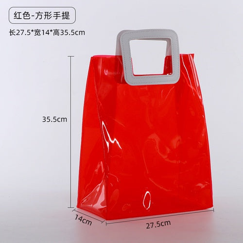 【Professional Customization】PVC New Red Pu Handbag Transparent Jelly Bag Colorful Radium Shooter Bag Gift Bag Printable Logo Manufacturers Customized Various Sizes and Styles(minimum 50pcs)