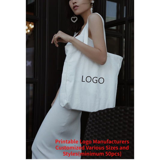 【Professional Customization】Canvas Bag Women's Fashion Canvas Bag New Shoulder Handbag Student Simple Storage Bag Reusable Shopping Bags Printable Logo Manufacturers Customized Various Sizes and Styles(minimum 50pcs)