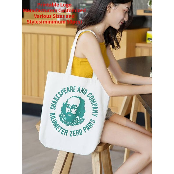 【Professional Customization】Canvas Bags Women's Single Shoulder Student Korean Version Wind Large Capacity Canvas Cotton Bags Shopping Bags Printable Logo Manufacturers Customized Various Sizes and Styles(minimum 50pcs)