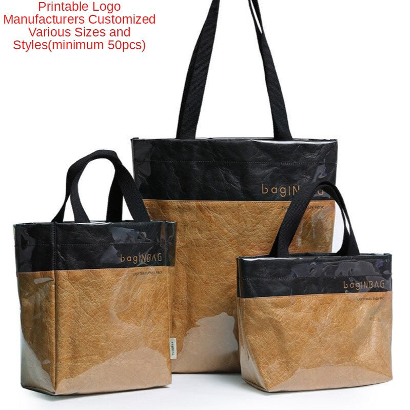 【Professional Customization】Rubbingdu Pont Paper Plus PVC Bag  Waterproof Tear Resistant Shopping Bag Printable Logo Manufacturers Customized Various Sizes and Styles(minimum 50pcs)