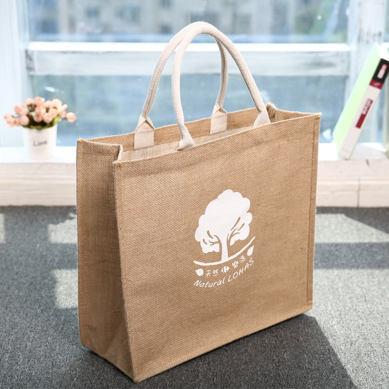 【Professional Customization】Portable Jute Bag Clad Linen Bag Shopping Bag Cotton Linen Bag Printable Logo Manufacturers Customized Various Sizes and Styles(minimum 50pcs)