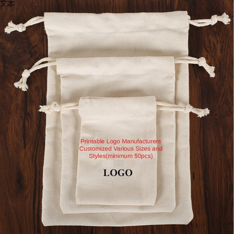 【Professional Customization】Canvas Cotton Bag Thickened Sundries Storage Bundle Pocket Change Small Blessing Bag Solid Color Drawstring Pocket Printable Logo Manufacturers Customized Various Sizes and Styles(minimum 50pcs)