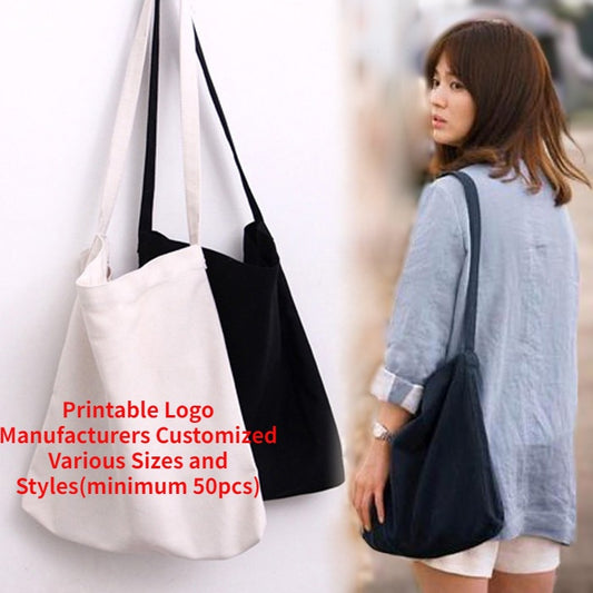 【Professional Customization】Canvas Sun Bag Literary One-shoulder Descent Female Bag Simple Ins Style Ulzzang Student Book Bag Printable Logo Manufacturers Customized Various Sizes and Styles(minimum 50pcs)