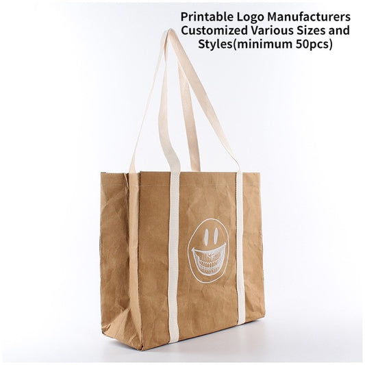 【Professional Customization】Factory Custom Wash Kraff Paper Handbag Shoulder Bag Kraff Paper Double-layer Material Large-capacity Oblique BagPrintable Logo Manufacturers Customized Various Sizes and Styles(minimum 50pcs)