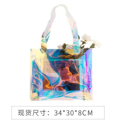 【Professional Customization】Laser Bag PVC Transparent Handbag Shopping Custom Logo Plastic Gift Bag Cosmetic Packaging Ins Net Red Printable Logo Manufacturers Customized Various Sizes and Styles(minimum 50pcs)