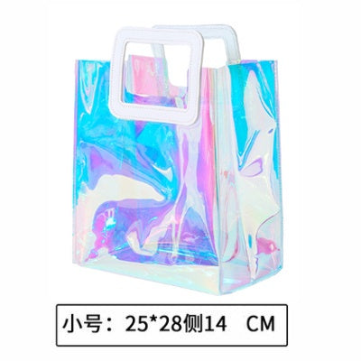 【Professional Customization】Laser Bag PVC Transparent Handbag Shopping Custom Logo Plastic Gift Bag Cosmetic Packaging Ins Net Red Printable Logo Manufacturers Customized Various Sizes and Styles(minimum 50pcs)