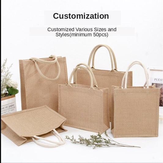 【Professional Customization】Jute Bag Linen Gift Bag Custom Coated Waterproof Portable Linen Bag Shopping Bag Simple Rice Bag Printable Logo Manufacturers Customized Various Sizes and Styles(minimum 50pcs)