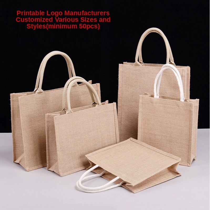 【Professional Customization】Coarse Retro Environmental Protection Jute Bag Clad Waterproof Hand-held Linen Bag Printable Logo Manufacturers Customized Various Sizes and Styles(minimum 50pcs)