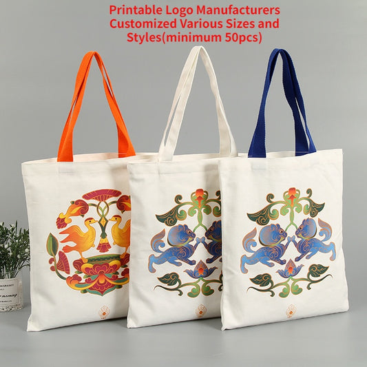 【Professional Customization】Canvas Bag Custom Printed Logo Cotton Bag Handbag Environmental Protection Bag Bundle Backpack Bag Custom Canvas BagPrintable Logo Manufacturers Customized Various Sizes and Styles(minimum 50pcs)