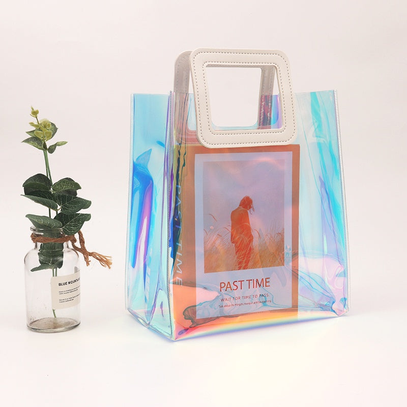 【Professional Customization】Laser Bag Transparent Handbag PVC Jelly Bag Net Red Bag Cosmetic Gift Bag Activity Bag Lunch Bag Printable Logo Manufacturers Customized Various Sizes and Styles(minimum 50pcs)