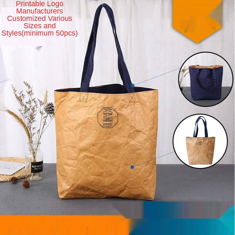 【Professional Customization】DuPont Paper Bag Custom Printed Logo Canvas Bag Custom Kraft Paper Bag Handbag Shoulder Tear-proof Washable Paper Bag Printable Logo Manufacturers Customized Various Sizes and Styles(minimum 50pcs)