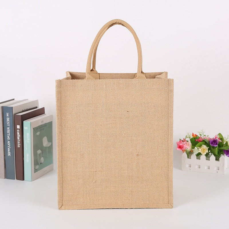 【Professional Customization】Yellow Linen Handbag Imitation Linen Bag High-density Coated Fabric Core Hand-held Printable Logo Manufacturers Customized Various Sizes and Styles(minimum 50pcs)