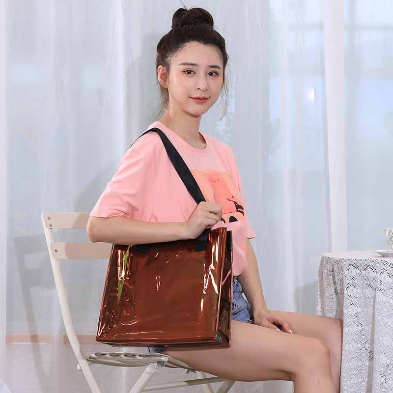 【Professional Customization】Laser Pvc Transparent Shopping Bag Custom Logo Bag Plastic Ins Gift Bag Cosmetic Packaging Printable Logo Manufacturers Customized Various Sizes and Styles(minimum 50pcs)