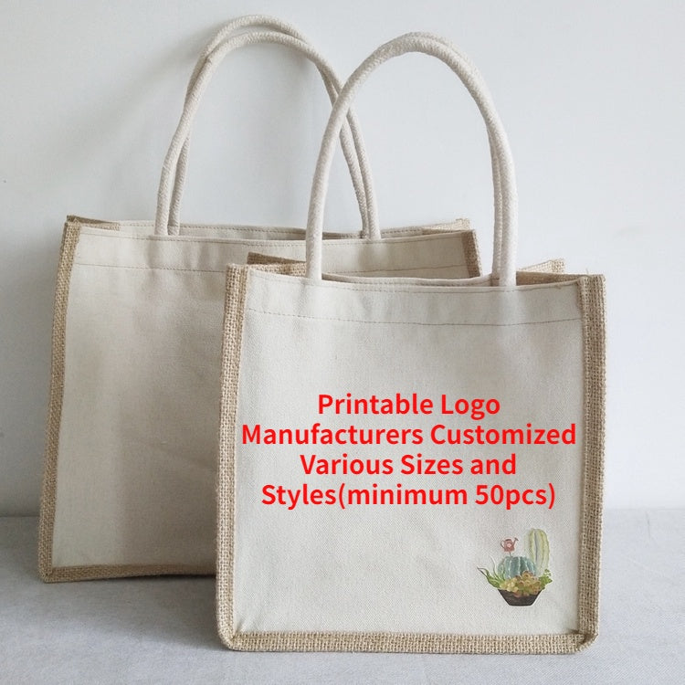 【Professional Customization】Jute Shopping Bags Linen Bags Small Fresh Bags Retro Canvas Custom Logo Cloth Bags Cotton And Linen Shopping Bags Printable Logo Manufacturers Customized Various Sizes and Styles(minimum 50pcs)