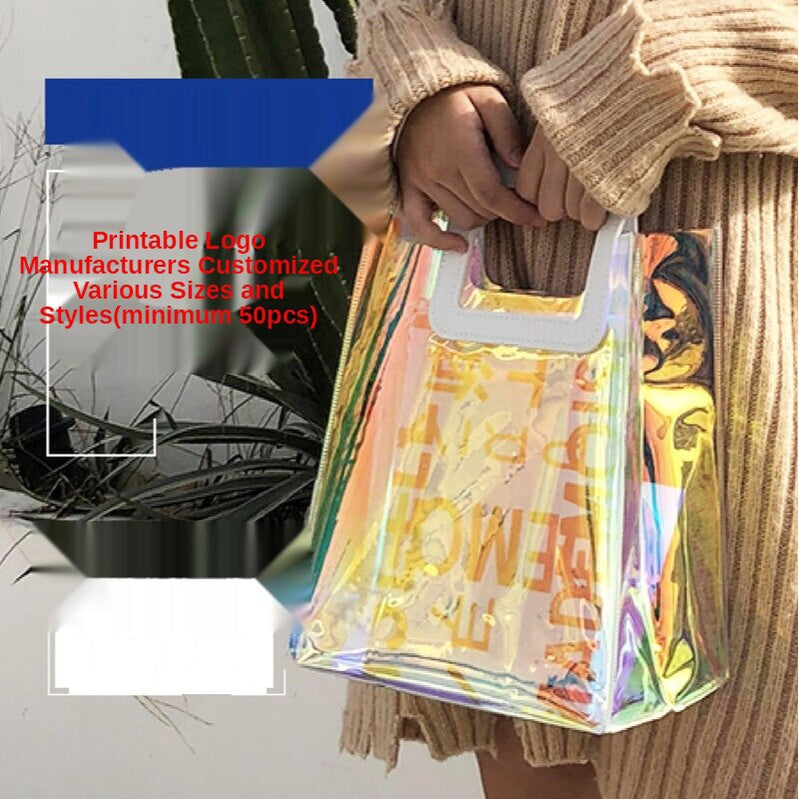 【Professional Customization】Custom 2020 New Transparent Pvc Handbag Net Red Envelope Shopping Bag Gift Bag High-end Cosmetics Printable Logo Manufacturers Customized Various Sizes and Styles(minimum 50pcs)