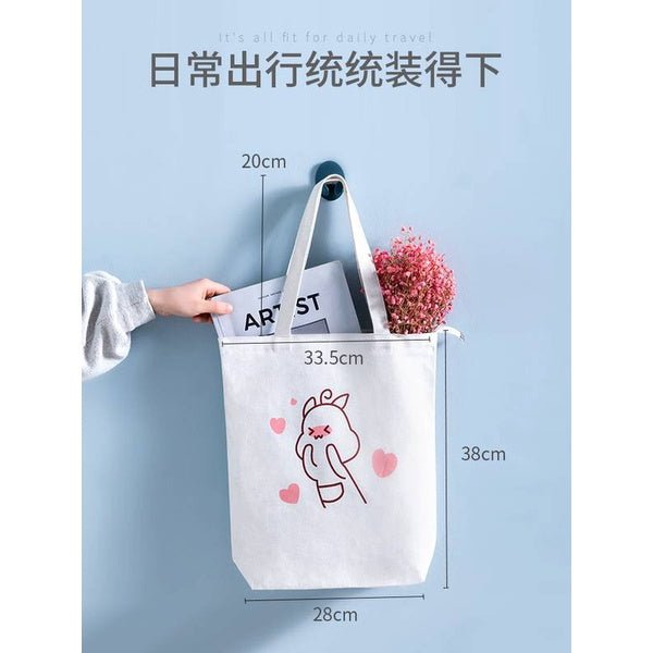 【Professional Customization】Portable Canvas Bag Cloth Bag Ins Portable Folding Grocery Shopping Bag Simple Super Large Capacity Shopping Bag Printable Logo Manufacturers Customized Various Sizes and Styles(minimum 50pcs)