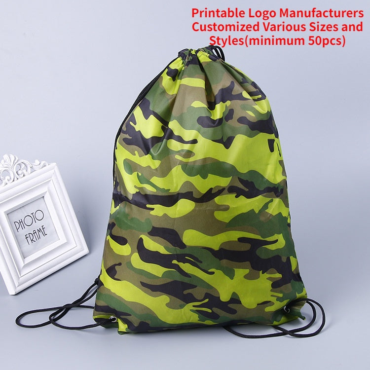 【Professional Customization】Camouflage Polyester Cloth Bag Gift Nylon Drawstring Backpack Bag Storage Bag CustomizationPrintable Logo Manufacturers Customized Various Sizes and Styles(minimum 50pcs)