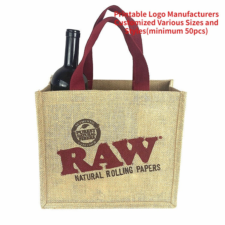 【Professional Customization】Linen Handbag Linen Wine Gift Bag Linen Shopping Bag Yellow Sack CustomPrintable Logo Manufacturers Customized Various Sizes and Styles(minimum 50pcs)