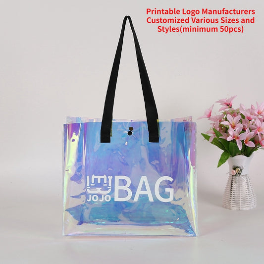 【Professional Customization】PVC Shopping Handbag PVC Laser Bag Colorful Gift Bag PVC Rainbow Bag Printable Logo Manufacturers Customized Various Sizes and Styles(minimum 50pcs)