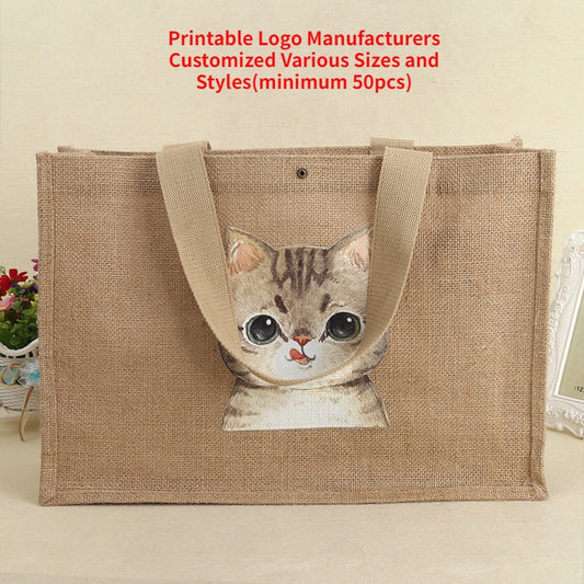 【Professional Customization】Bulk Custom Shopping Linen Bags Cartoon Print Logo Color Printing Creative HandbagPrintable Logo Manufacturers Customized Various Sizes and Styles(minimum 50pcs)