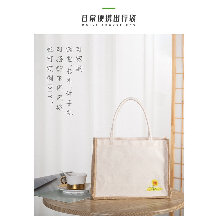 【Professional Customization】Linen Bag Linen Shopping Bag Literary Small Fresh Bag Retro Canvas Custom Logo Cloth Bag Cotton And Linen Printable Logo Manufacturers Customized Various Sizes and Styles(minimum 50pcs)