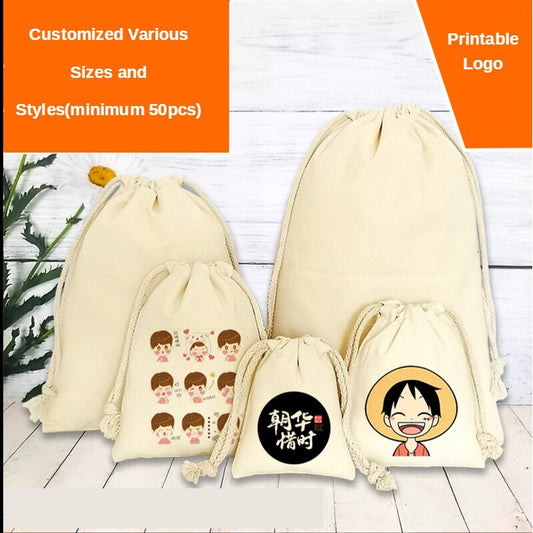 【Professional Customization】Creative Storage Bag Customized Bundle Pocket Customized Canvas Bag Backpack Satchel Color Printed Cotton Bag Printable Logo Manufacturers Customized Various Sizes and Styles(minimum 50pcs)