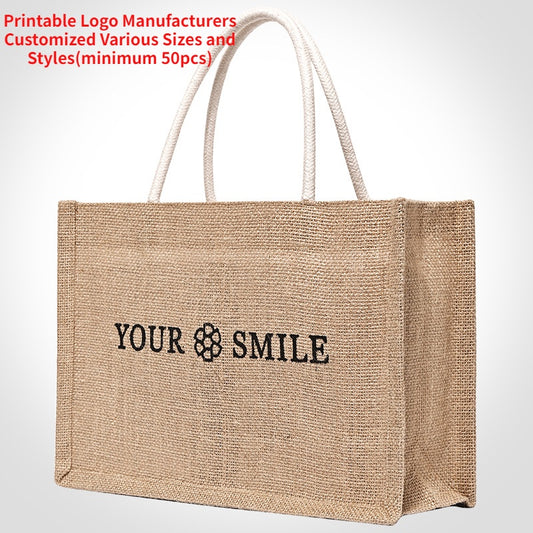 【Professional Customization】Linen Bag In Stock Good Product Retro Jute Hand-held Shopping Bag Custom Logo Text No Print Cross BorderPrintable Logo Manufacturers Customized Various Sizes and Styles(minimum 50pcs)