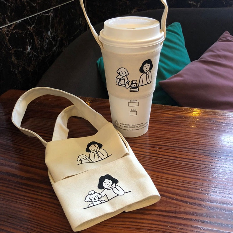 【Professional Customization】Hand-held Cup Cover Coffee Cup Cover Customized Milk Tea Cup Bag Hand In Hand Bag Canvas Water Cup Bag Printable Logo Manufacturers Customized Various Sizes and Styles(minimum 50pcs)