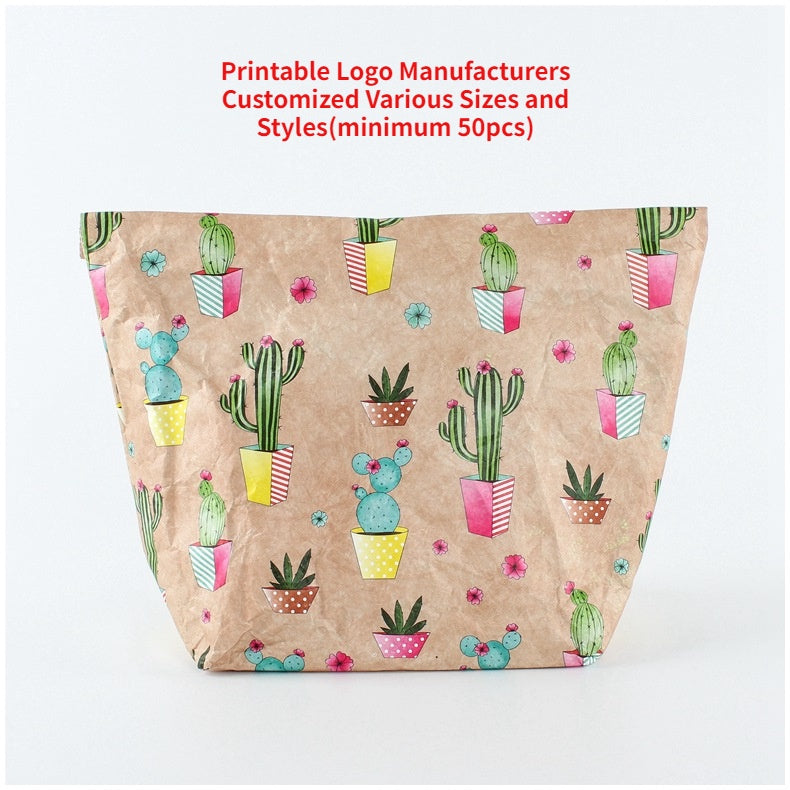 【Professional Customization】Manufacturer's Customized Washed Kraft Paper Picnic Bag Kraft Paper Portable Lunch Box Bag Aluminum Film Insulation BagPrintable Logo Manufacturers Customized Various Sizes and Styles(minimum 50pcs)